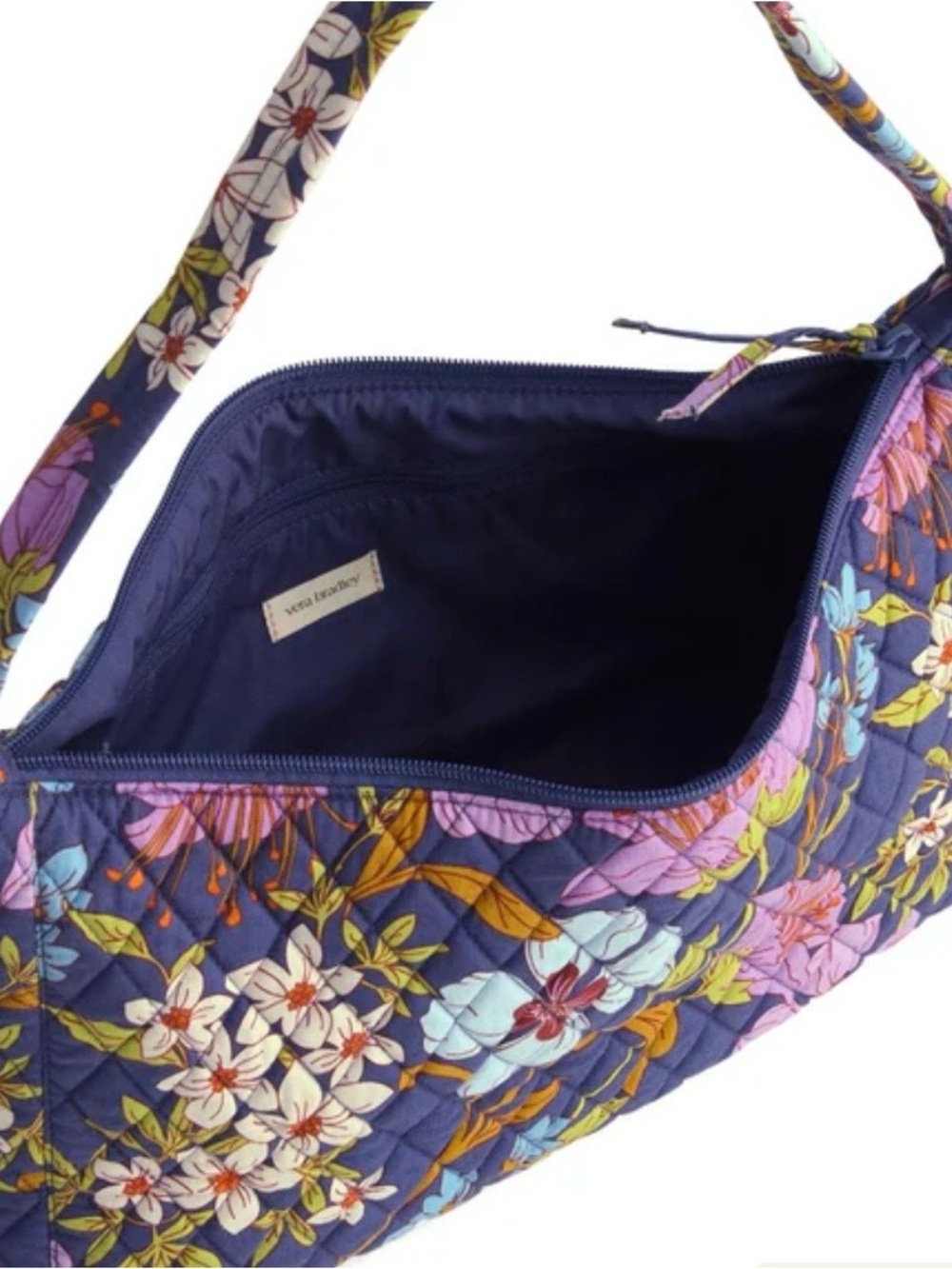 Vera Bradley Navy Quilted Shoulder Bag with Multicolor Floral Print NWT